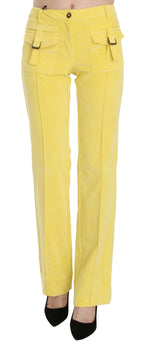 Just Cavalli Yellow Corduroy Mid Waist Straight Trousers Pants