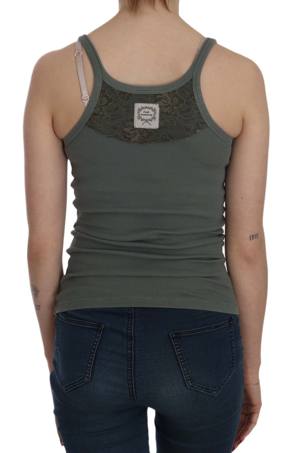 PINK MEMORIES Green Sleeveless Spaghetti Tank T-Shirt Blouse
