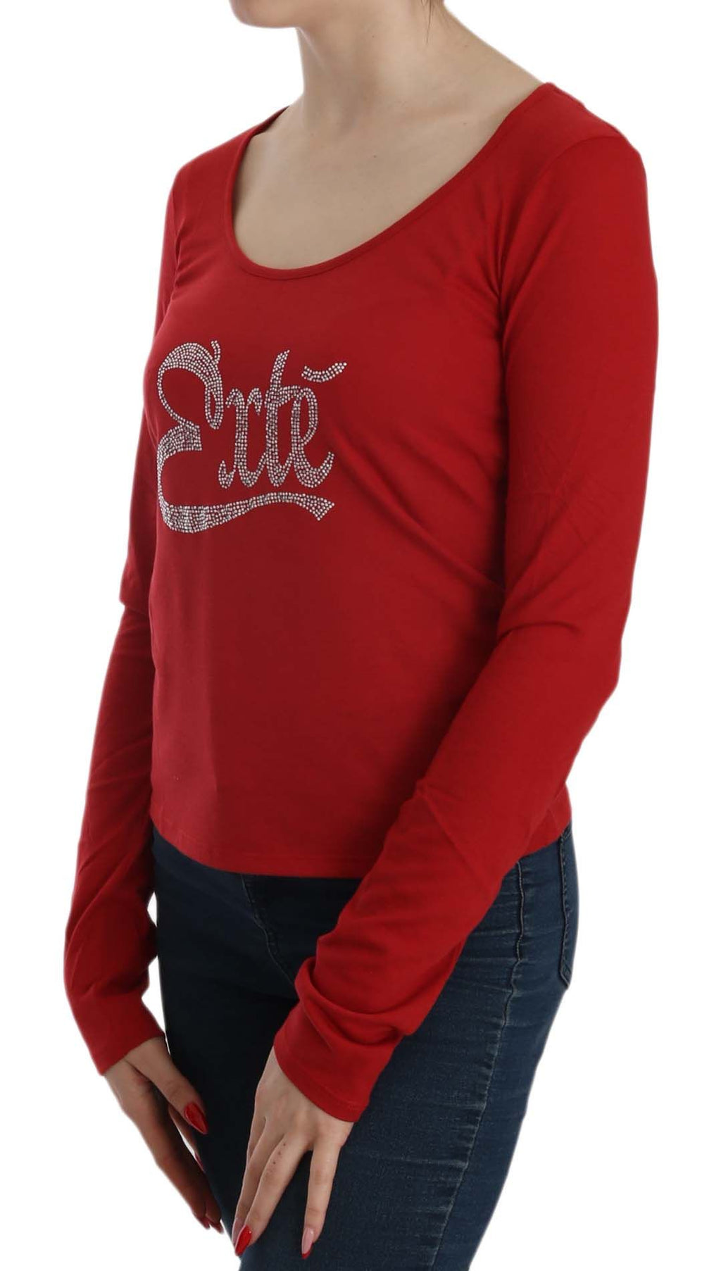 Exte Red Crystal Embellished Long Sleeve Blouse