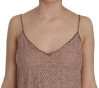 PINK MEMORIES Beige Spaghetti Strap A-line Mini Cotton Dress