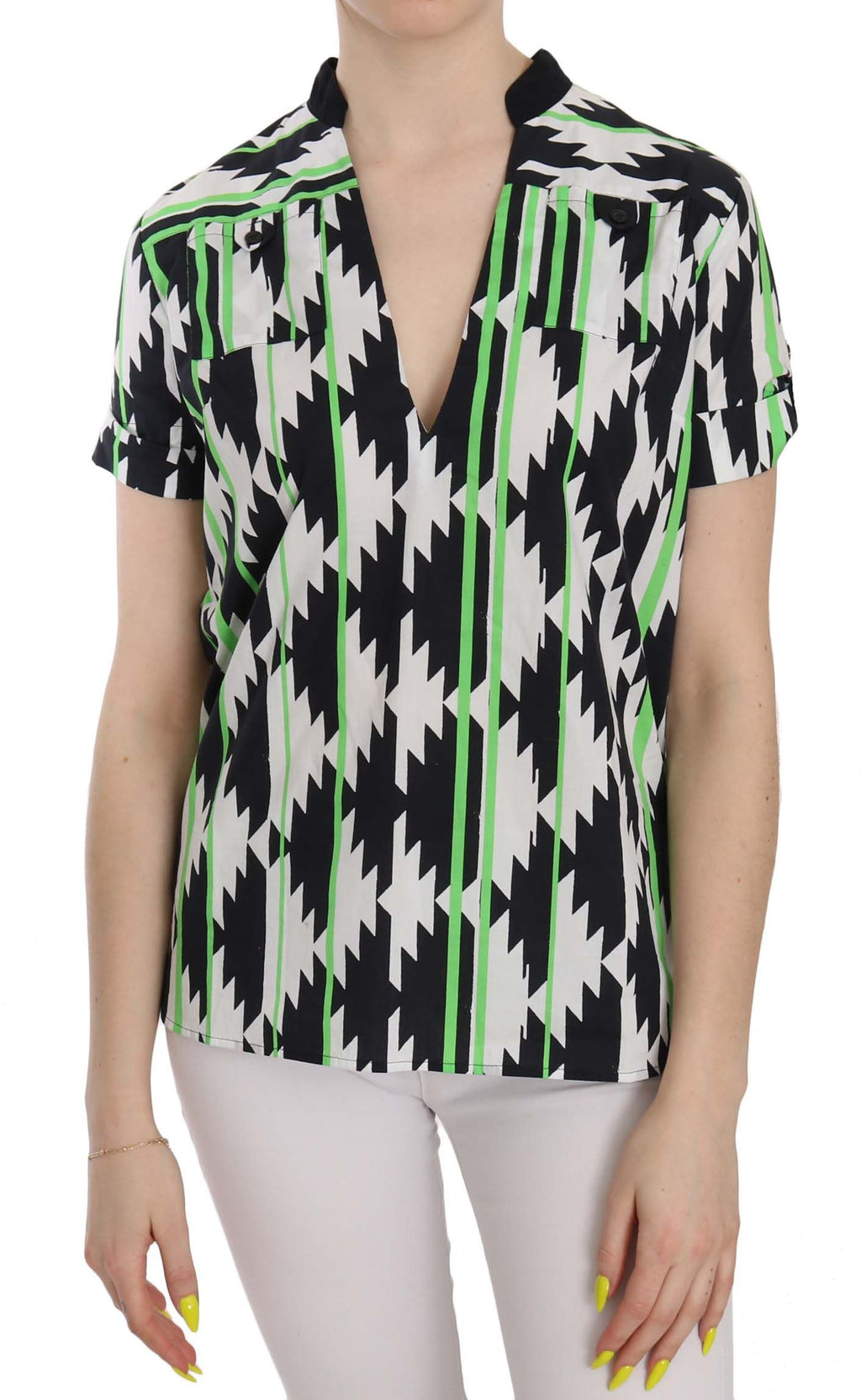 Costume National Multi Color Plunging Top Blouse