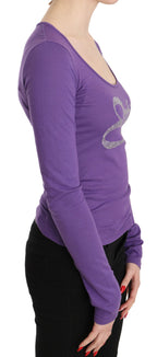 Purple Exte Crystal Embellished Long Sleeve Top Blouse