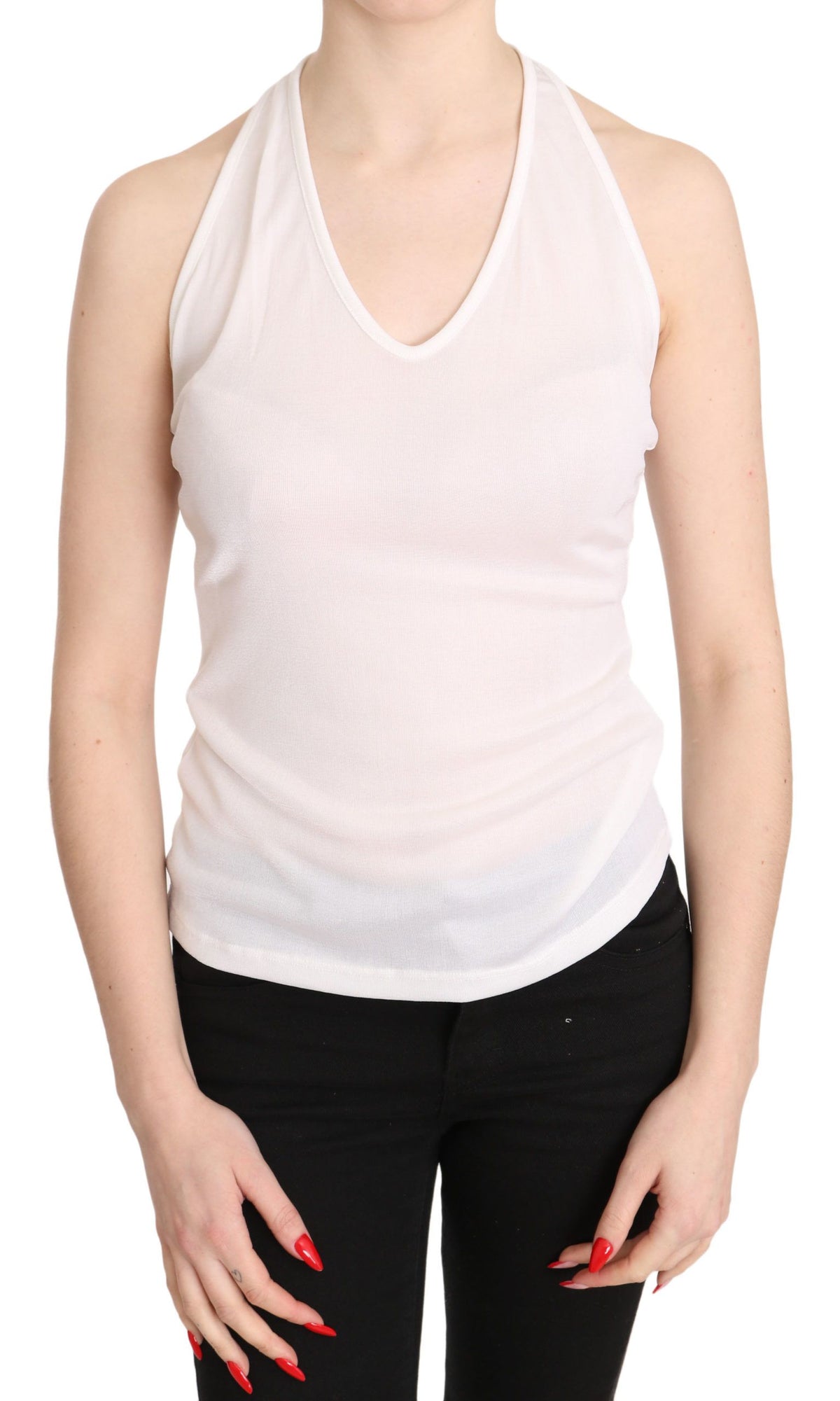 GF Ferre White Halter Cotton Sleeveless Casual Tank Top Blouse