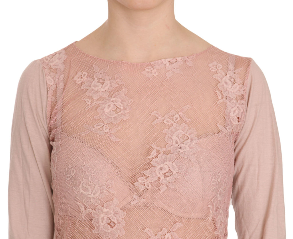 PINK MEMORIES Pink Lace See Through Long Sleeve Top Blouse