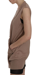 PINK MEMORIES Brown 100% Cotton Sleeveless Cardigan Top Vest