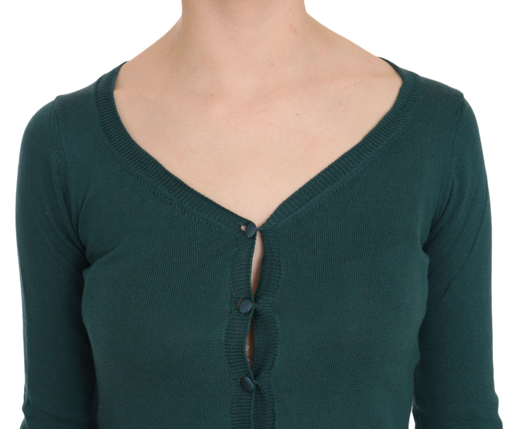 PINK MEMORIES Blue Green Cotton 3/4 Sleeve Cardigan Top Blouse