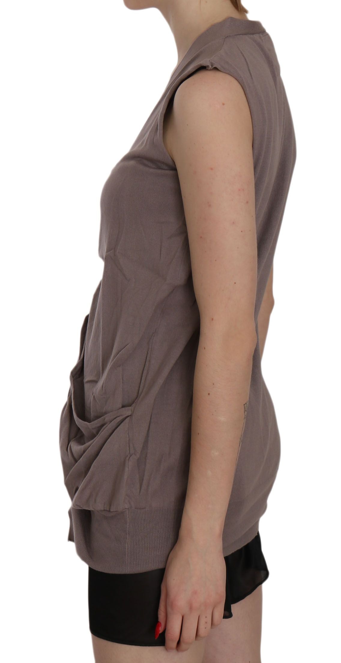 PINK MEMORIES Brown 100% Cotton Sleeveless Cardigan Top Vest