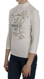Exte White Printed Turtle Neck 3/4 Sleeve Top Cotton Blouse