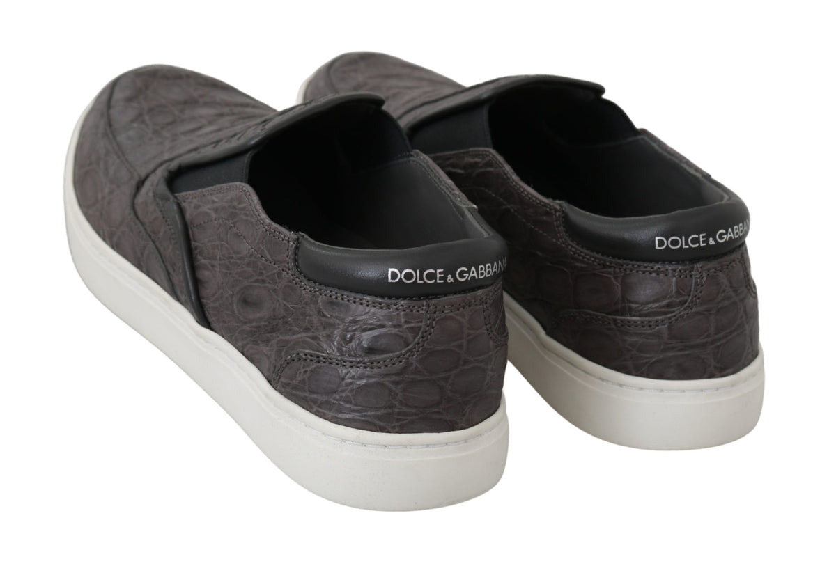 Dolce & Gabbana Gray Leather Flat Caiman Mens Loafers Shoes