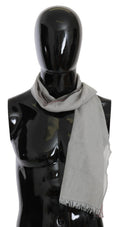 Costume National Gray Fringe Neck Wrap Cotton Scarf