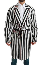 Dolce & Gabbana Black Coat Nightgown  White Cotton Robe