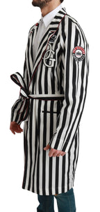 Dolce & Gabbana Black Coat Nightgown  White Cotton Robe