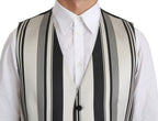 Dolce & Gabbana White Gray Black Stripes Waistcoat Formal Vest
