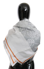 Costume National Gray Red Silk Shawl Foulard Wrap Scarf