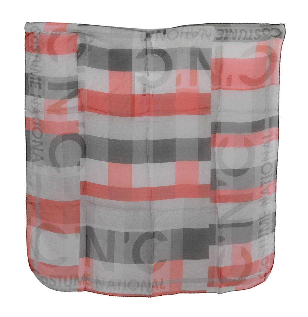 Costume National Red 100% Silk Branded Gray Scarf