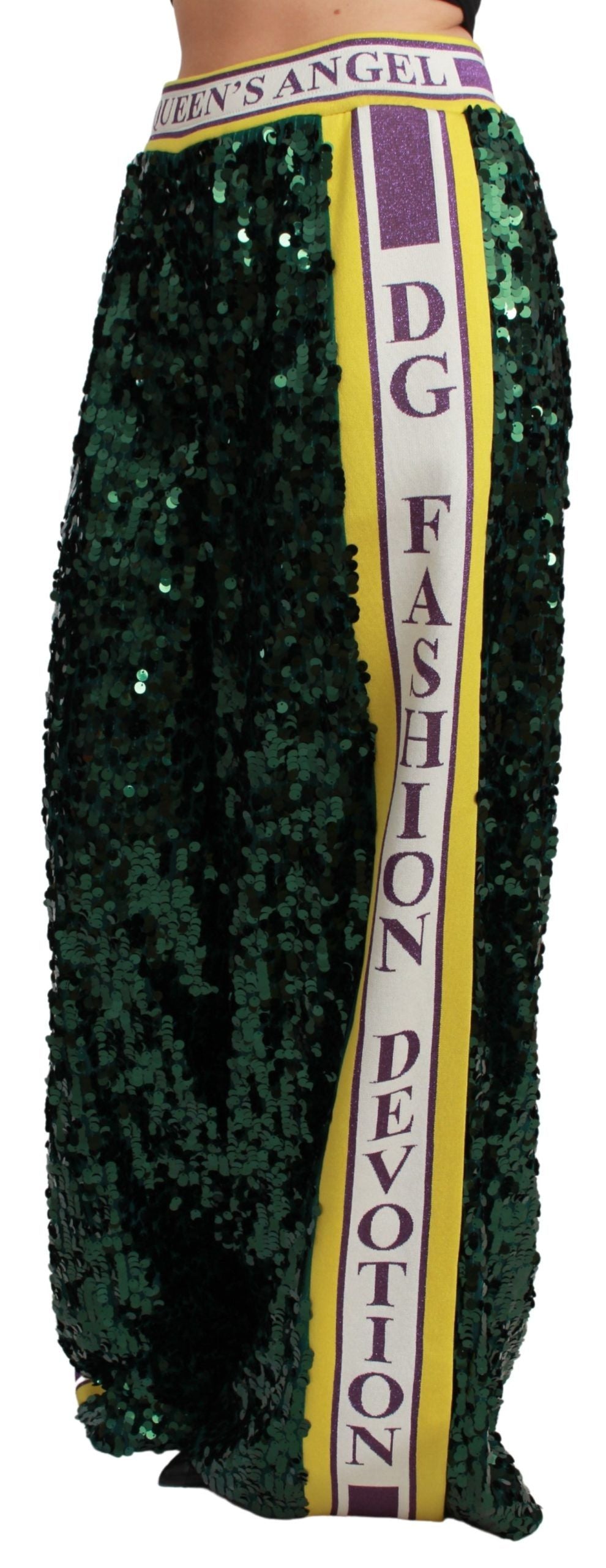 Dolce & Gabbana Green Sequin Trousers Queens Angel Pants