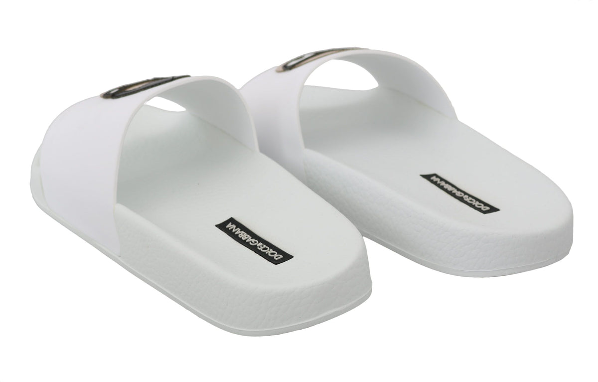 Dolce & Gabbana White Leather #dgfamily Slides Shoes Sandals