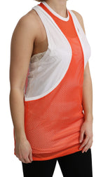 Dsquared² Orange White Crewneck Sleeveless Tank T-shirt Dress Top