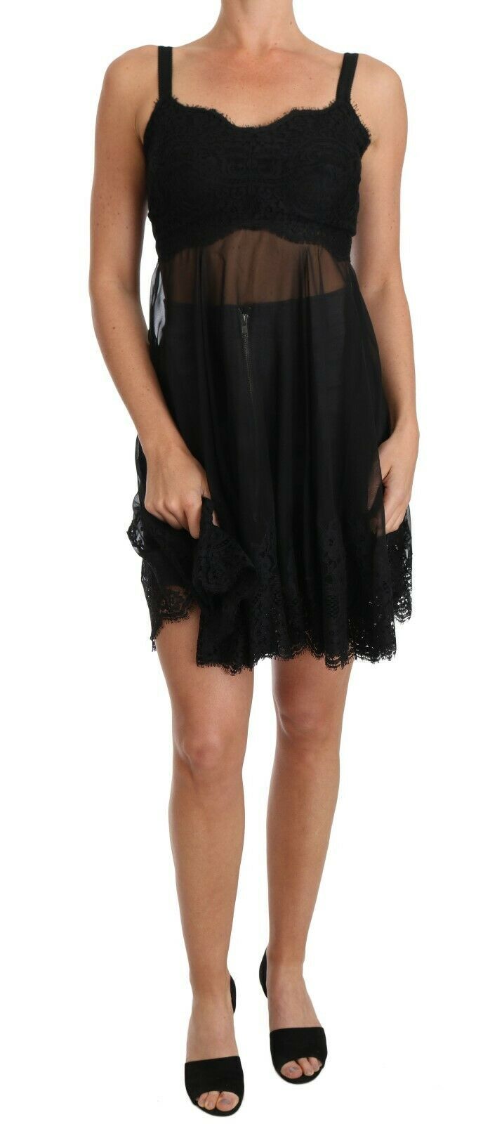 Dolce & Gabbana Black Silk Lace Dress Chemise Lingerie