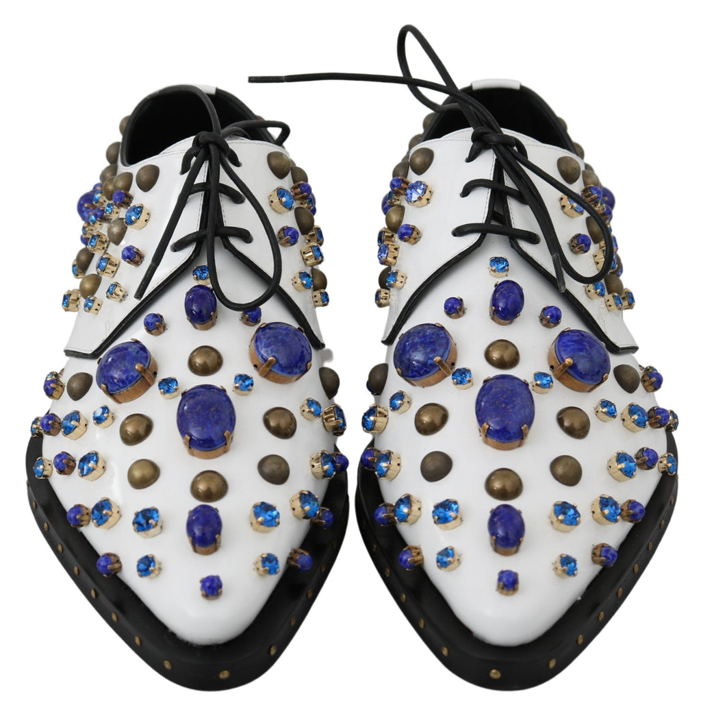 Dolce & Gabbana White Leather Crystals Dress Broque Shoes