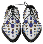 Dolce & Gabbana White Leather Crystals Dress Broque Shoes