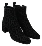 Dolce & Gabbana Black Leopard Short Boots Zipper Shoes