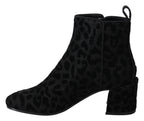Dolce & Gabbana Black Leopard Short Boots Zipper Shoes