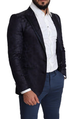 Dolce & Gabbana Blue Floral Jacquard Silk Coat MARTINI Blazer