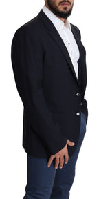 Dolce & Gabbana Dark Blue Wool Stretch Men Coat MARTINI Blazer