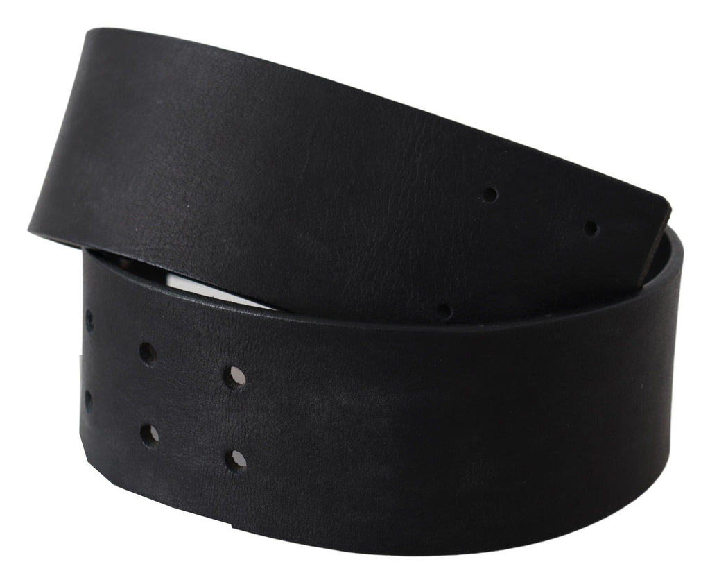 GF Ferre Black Genuine Leather Wide Logo Waist Belt