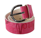 John Galliano Pink Leather Letter Logo Design Round Buckle Belt