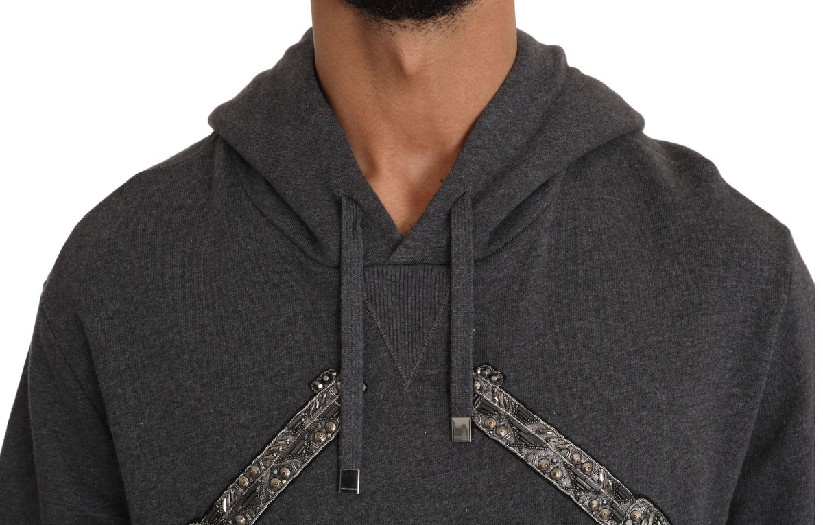 Dolce & Gabbana Gray Hooded Red Crystal Heart Gun Sweater