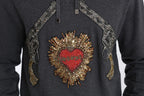 Dolce & Gabbana Gray Hooded Red Crystal Heart Gun Sweater