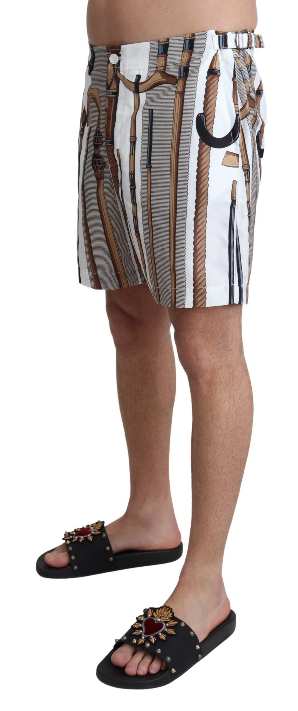Dolce & Gabbana White Walking Stick Beachwear Shorts Swimshorts