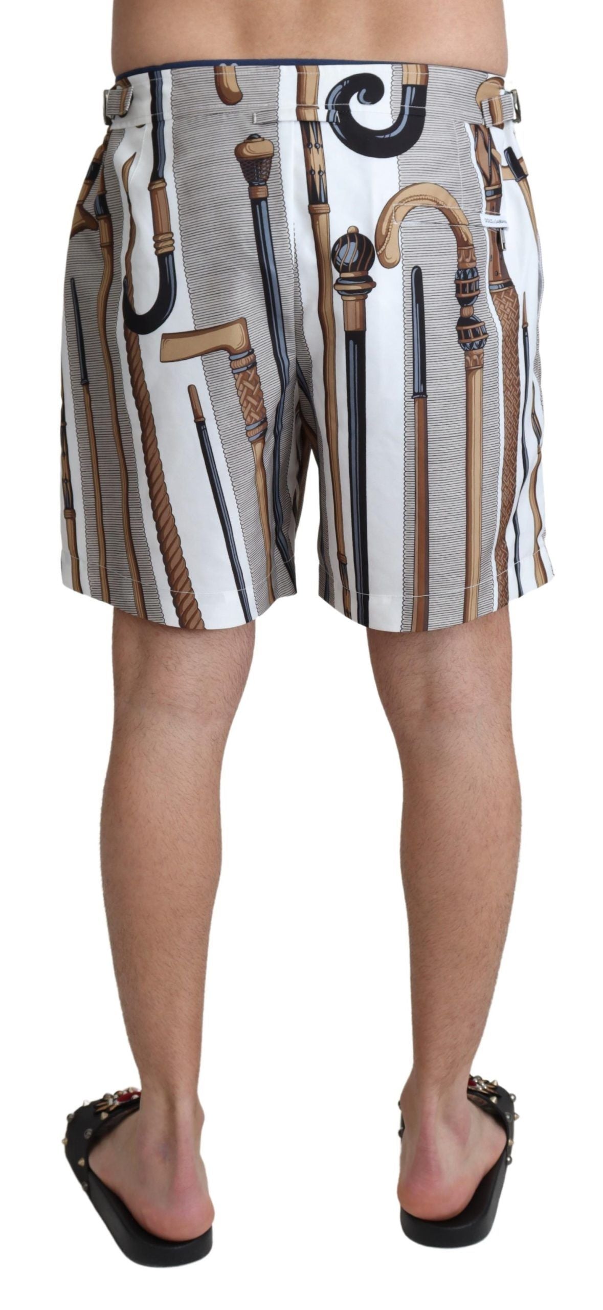 Dolce & Gabbana White Walking Stick Beachwear Shorts Swimshorts