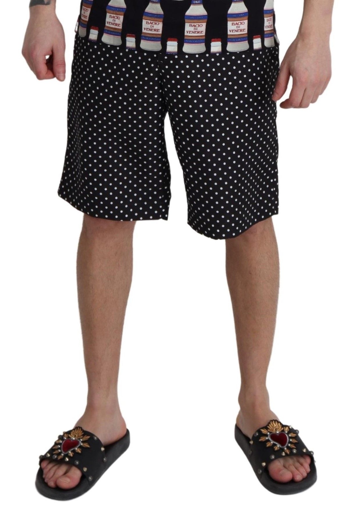 Dolce & Gabbana Black Polka Dots Beachwear Shorts Swimwear