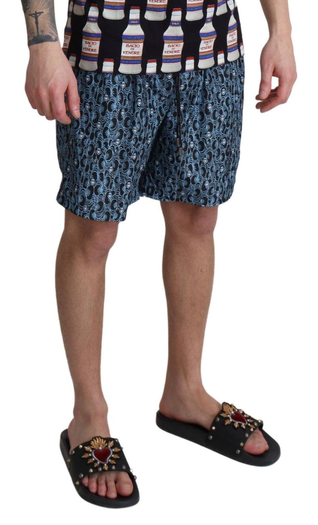 Dolce & Gabbana Blue Patterned Print Beachwear Shorts Swimwear