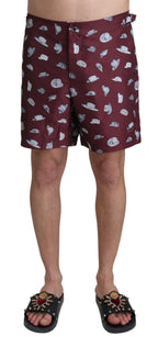Dolce & Gabbana Maroon Hats Print Beachwear Shorts Swimwear