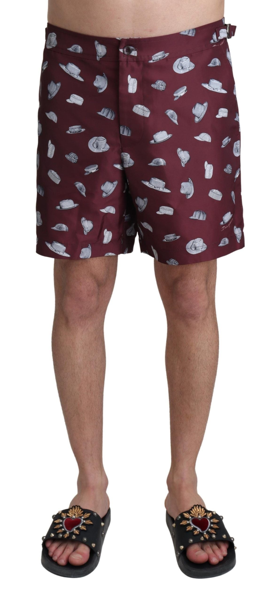 Dolce & Gabbana Maroon Hats Print Beachwear Shorts Swimwear