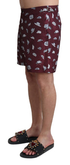 Dolce & Gabbana Maroon Hats Print Beachwear Shorts Swimwear