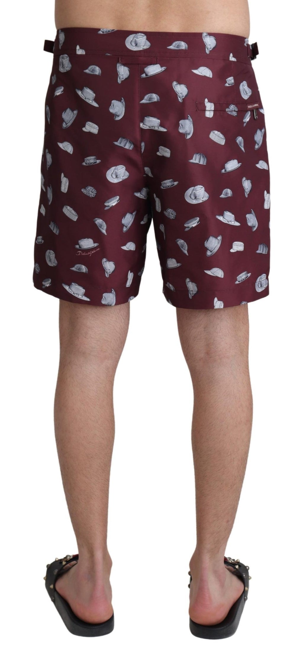 Dolce & Gabbana Maroon Hats Print Beachwear Shorts Swimwear