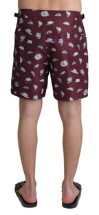 Dolce & Gabbana Maroon Hats Print Beachwear Shorts Swimwear