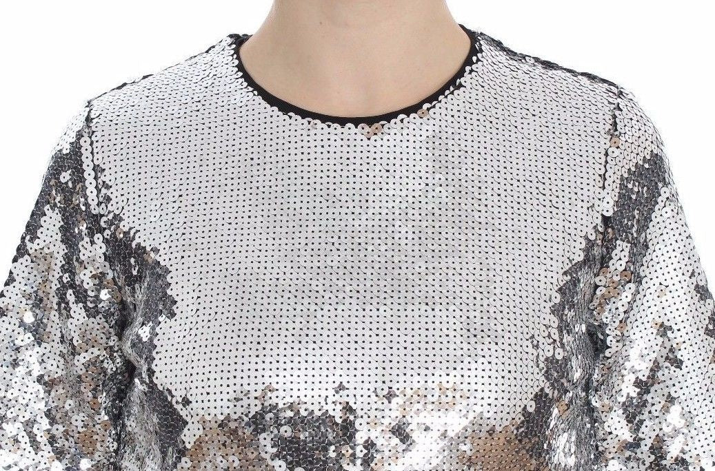 Dolce & Gabbana Silver Sequined Crewneck Blouse T-shirt Top