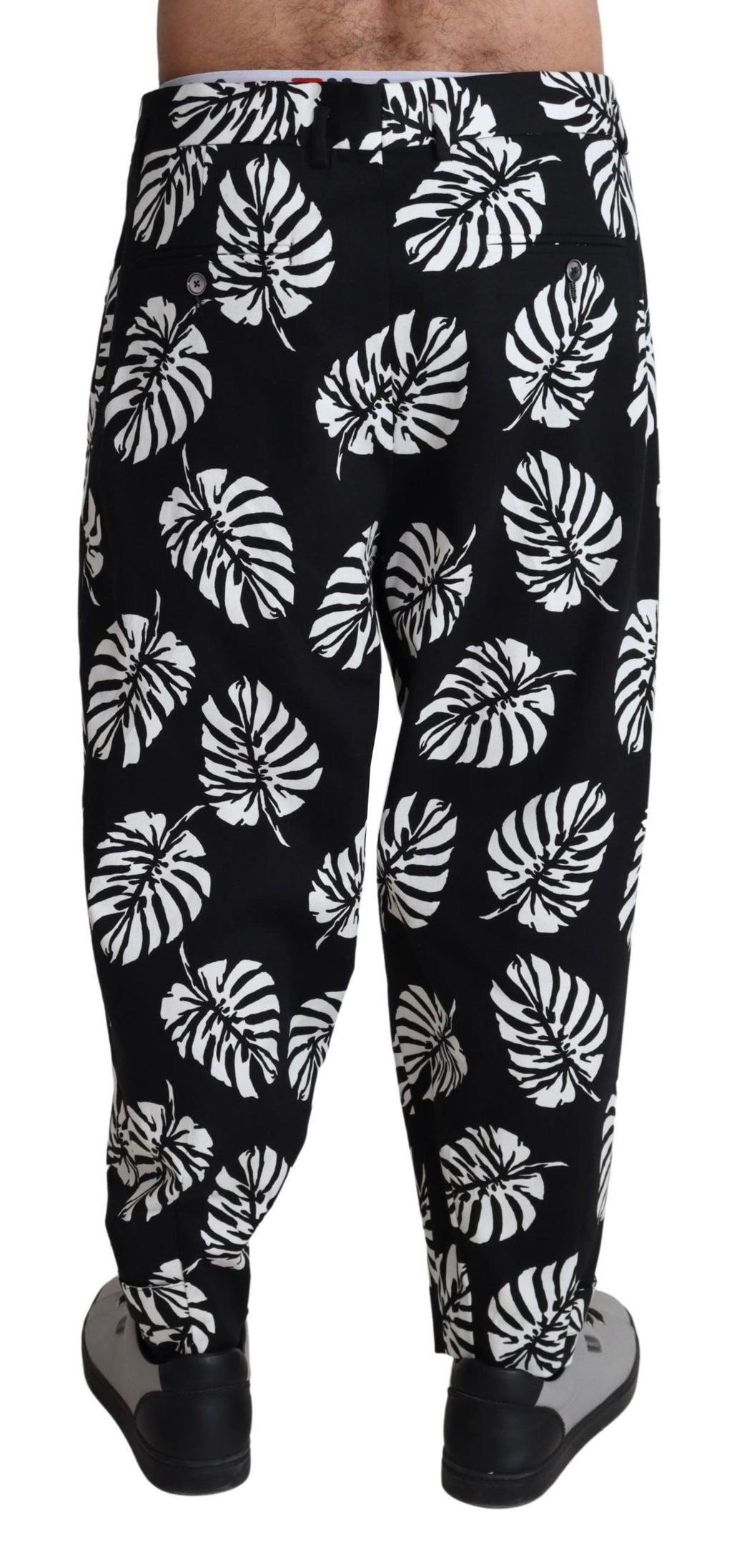 Dolce & Gabbana Black Leaf Cotton Stretch Trouser Pants Pants