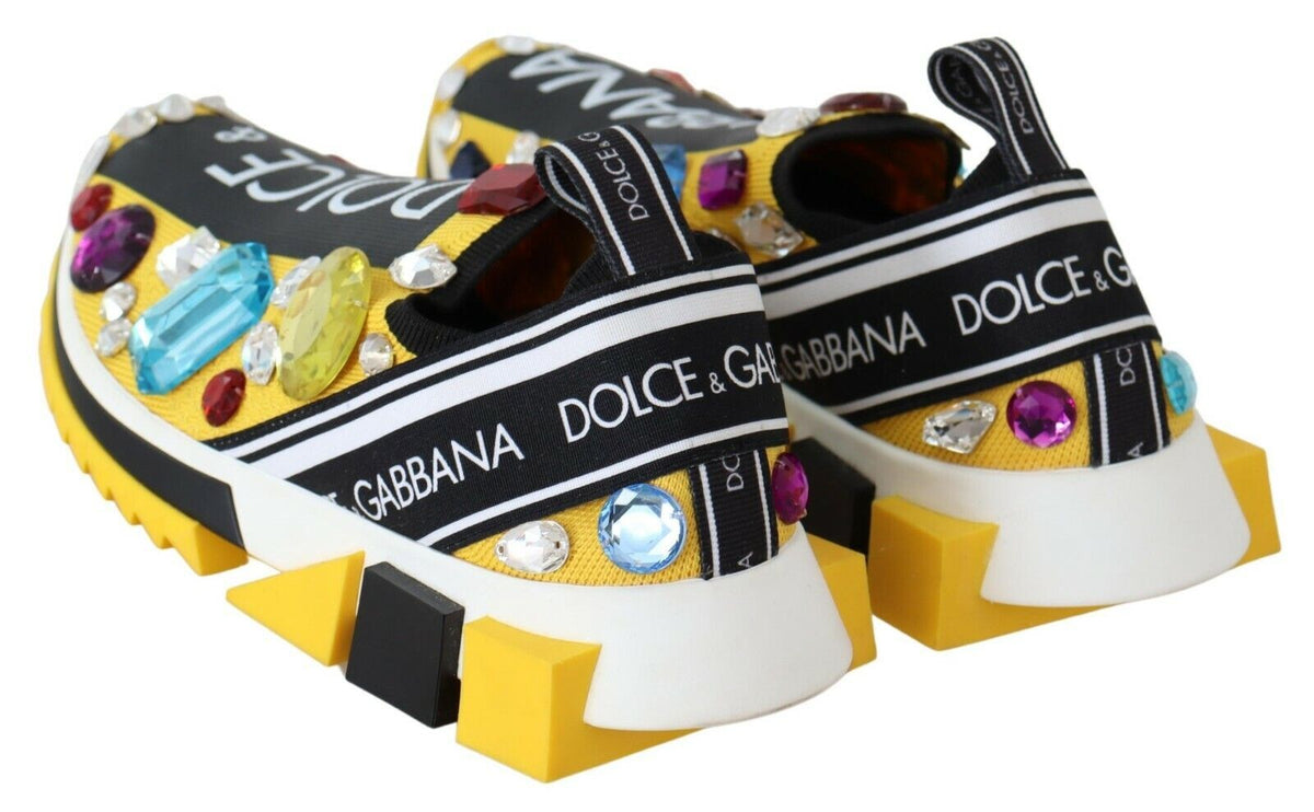 Dolce & Gabbana Yellow Multicolor Crystals Sneakers Shoes