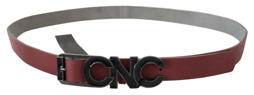 Costume National Maroon Skinny Leather Logo Fashion Belt