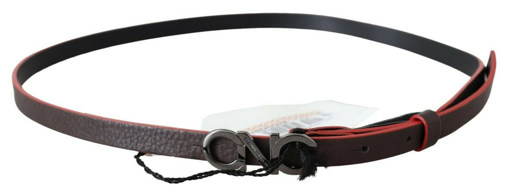 Costume National Black Maroon Skinny Leather Buckle Waist Belt