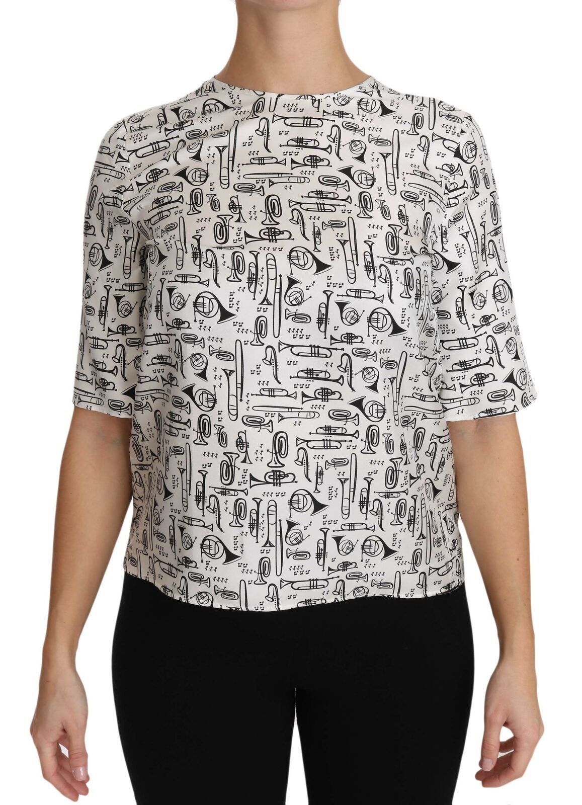 Dolce & Gabbana White Musical Instruments Print Blouse