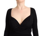 GF Ferre Black Long Sleeves Sweetheart Neck Midi Dress