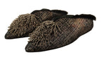 Paola D'Arcano Gold Jacquard Leather Embellished Slip On Shoes